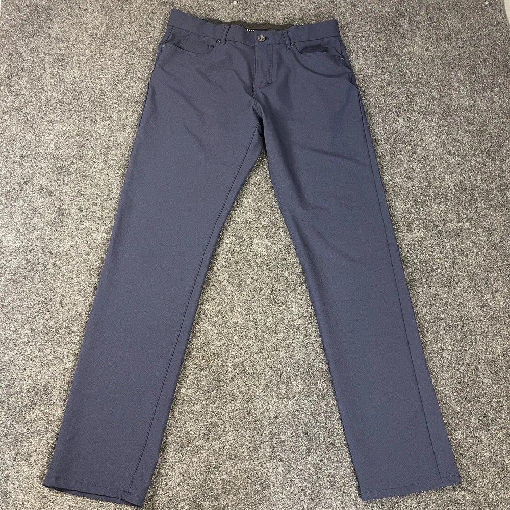 DKNY Mens 32x32 Navy Stretch Pants Slim Fit Performance Casual Dress Blue